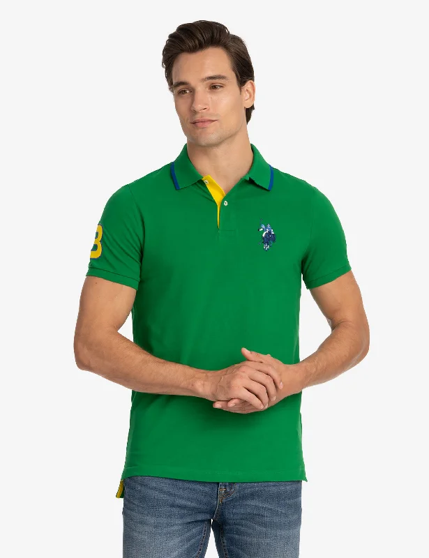 Men's breathable cotton blend polo shirts for summer outingsSLIM FIT BIG LOGO MULTI-TONAL POLO SHIRT