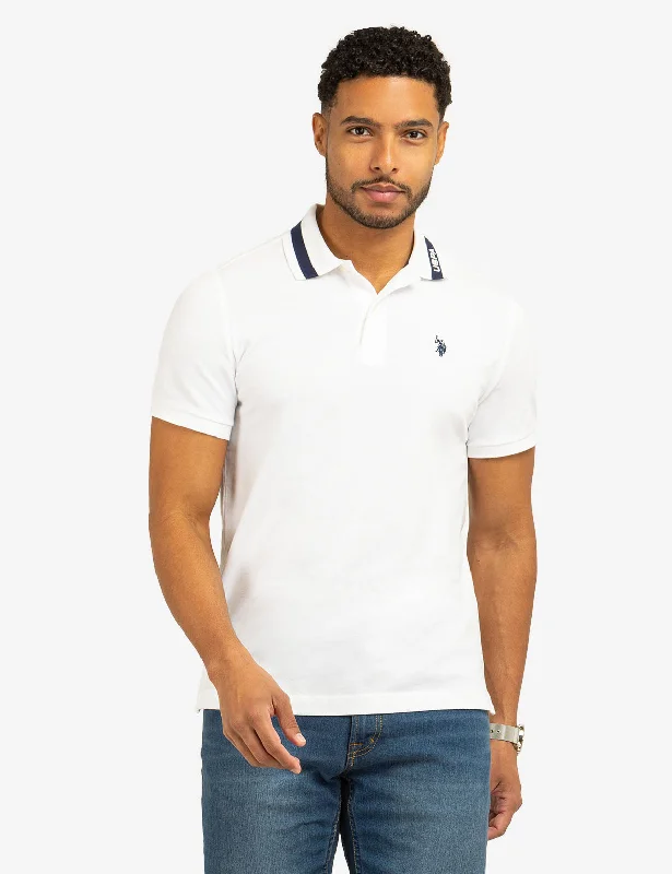 Men's UV - protected polo shirts for outdoor gardeningPIQUE POLO SHIRT WITH TIPPED COLLAR AND USPA PRINT