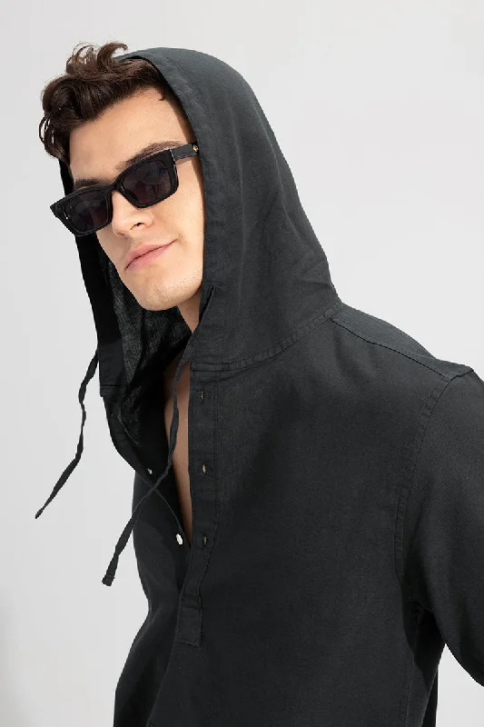 Brezee Linen Black Hoodie Shirt