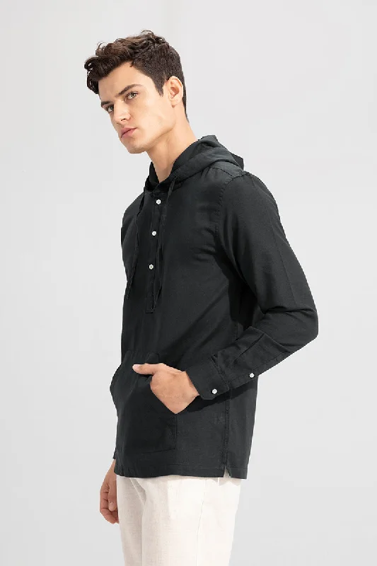 Brezee Linen Black Hoodie Shirt