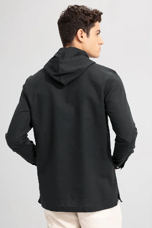 Brezee Linen Black Hoodie Shirt