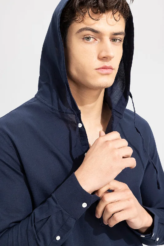 Brezee Linen Navy Hoodie Shirt