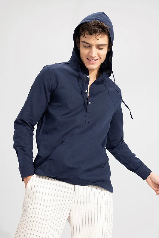 Brezee Linen Navy Hoodie Shirt