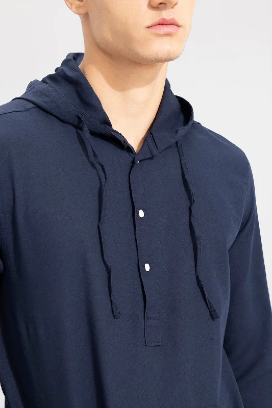 Brezee Linen Navy Hoodie Shirt