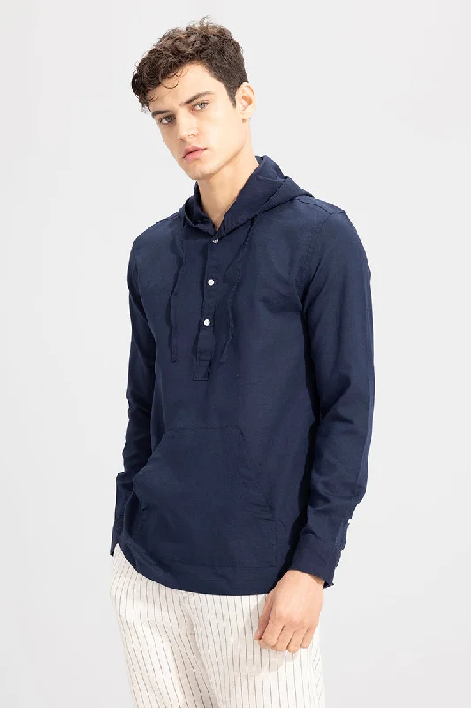 Brezee Linen Navy Hoodie Shirt