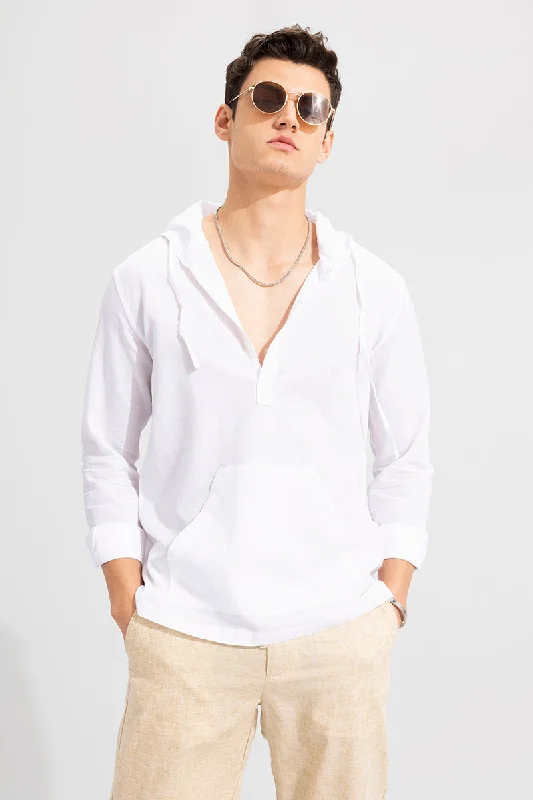 Brezee Linen White Hoodie Shirt