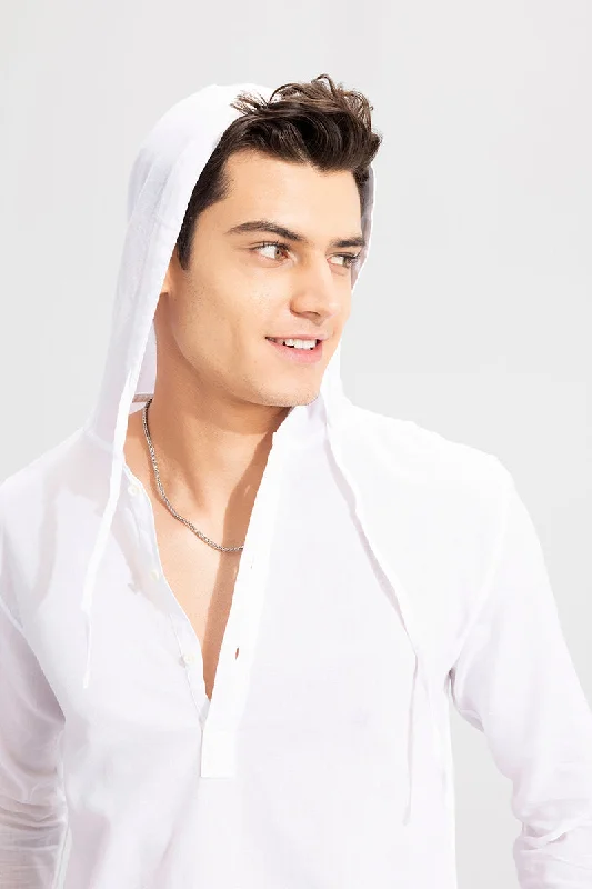 Brezee Linen White Hoodie Shirt