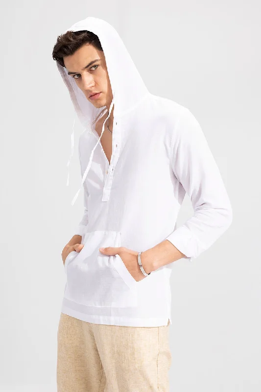 Brezee Linen White Hoodie Shirt