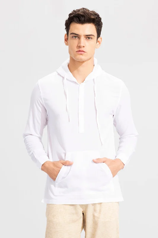 Brezee Linen White Hoodie Shirt