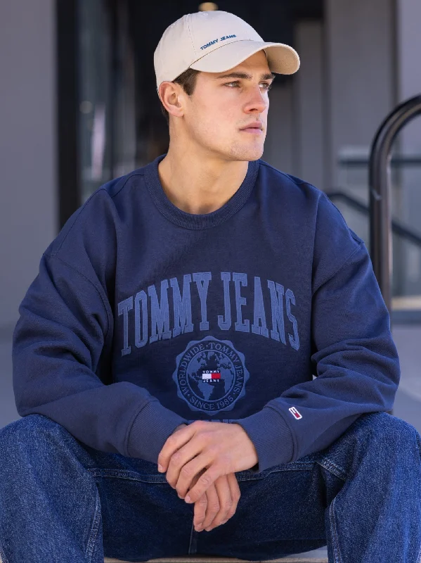 College Logo Reverse Slub Sweatshirt in Navy