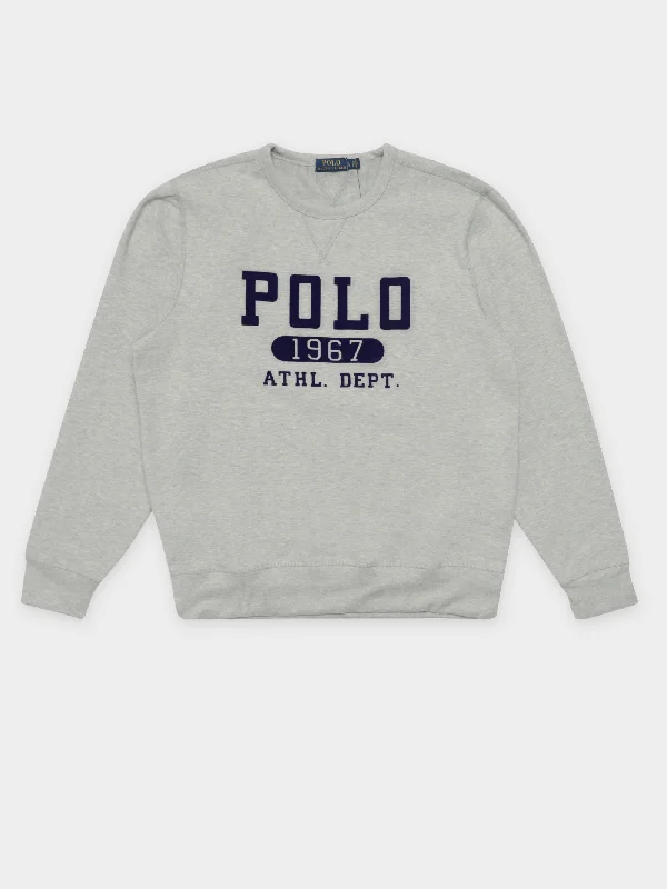 Fleece Long Sleeve Crew in Grey Marle & Blue