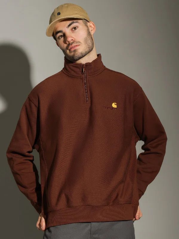 Half Zip American Script Sweat in Brown