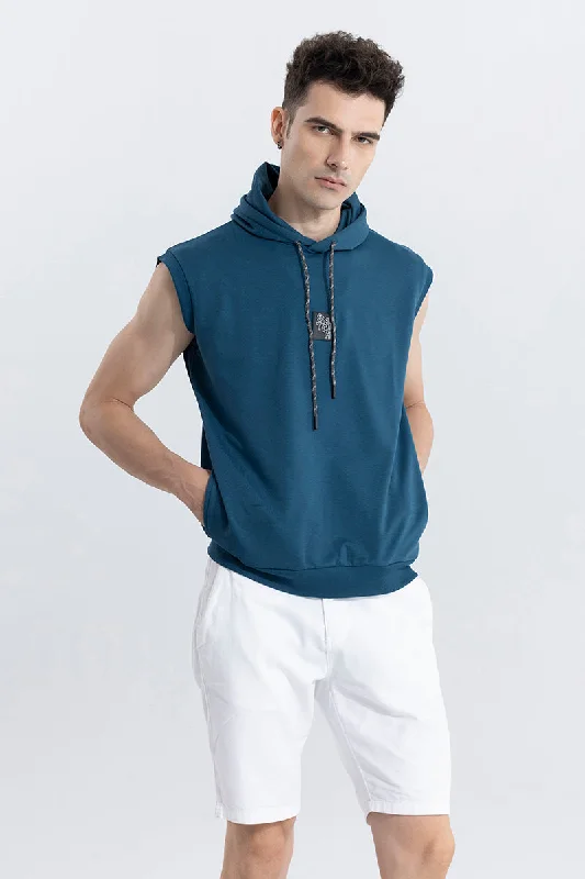 Logotype Blue Sleeveless Hoodie