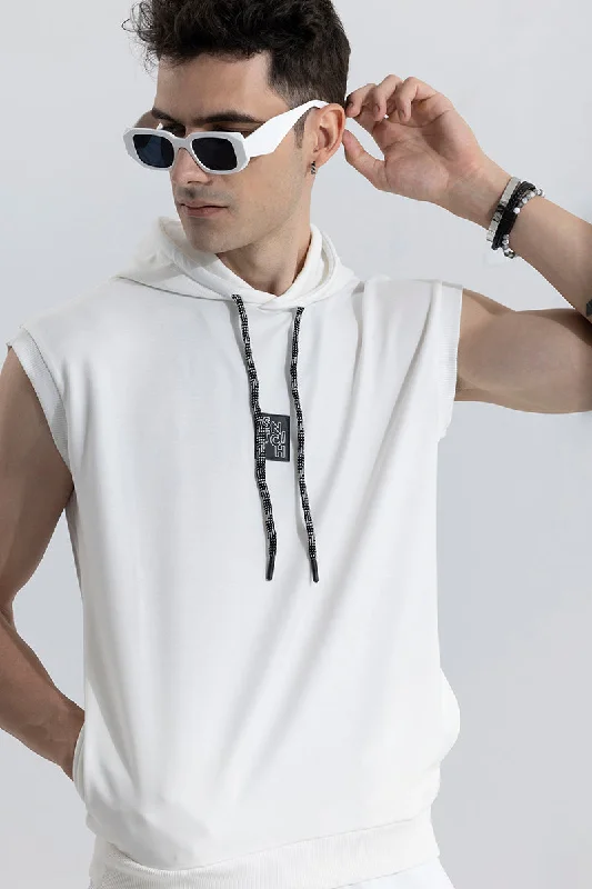 Logotype White Sleeveless Hoodie