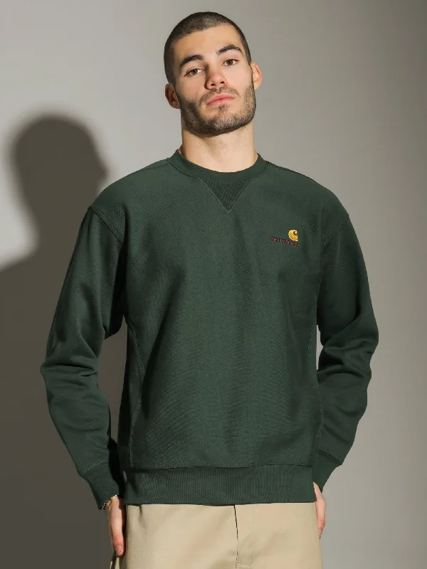 Long Sleeve American Script Crew in Green