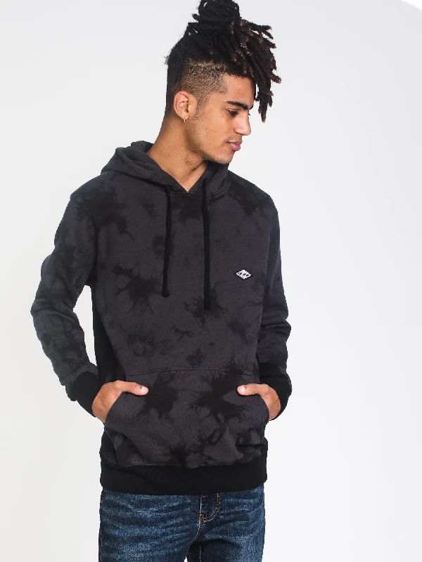 MENS WAVE WASHED PULLOVER HOODIE - BLACK - CLEARANCE