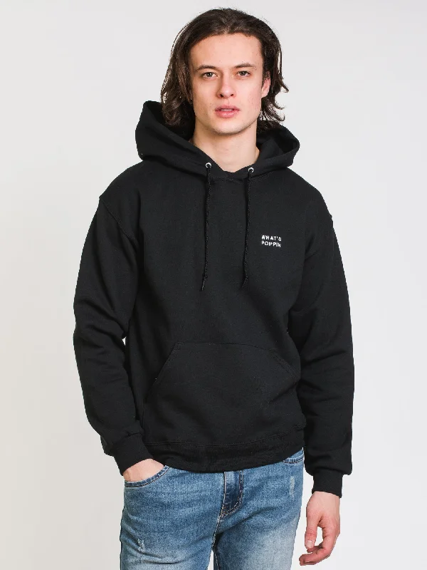 HOTLINE APPAREL UNISEX WHAT'S POPPIN EMBROIDERED HOODIE - BLACK - CLEARANCE