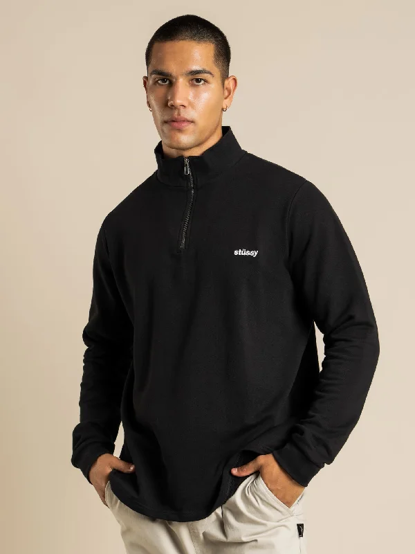 Miles 1/4 Zip Fleece Jumper in Black