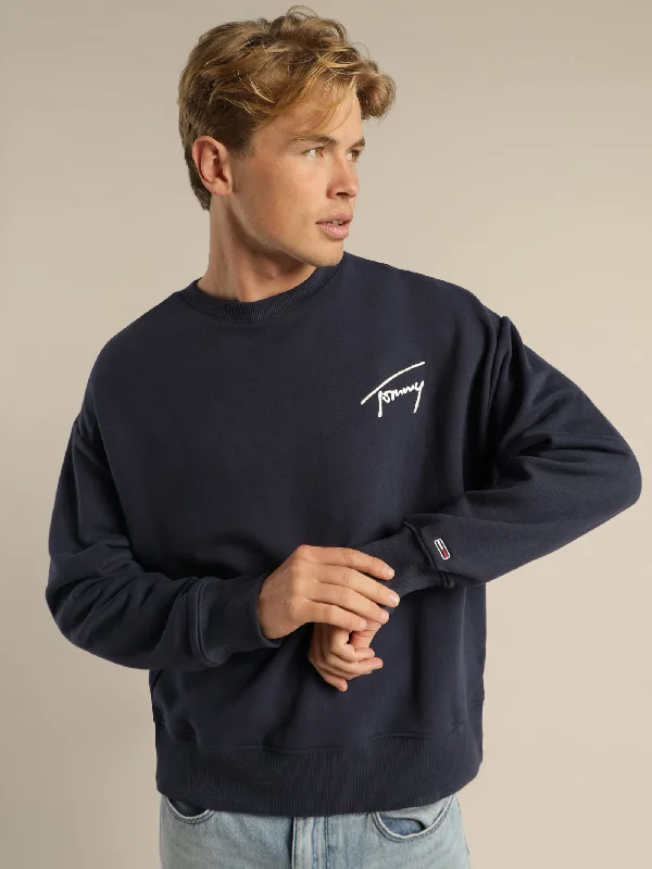 Recycled Signature Logo Relaxed Sweatshirt in Twilight Navy