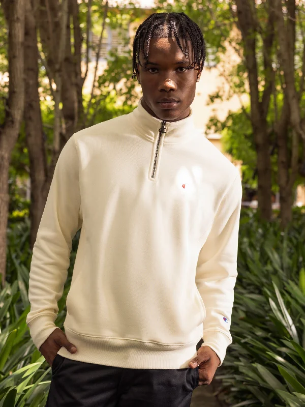 Reverse Weave 1/4 Zip Crew in Chalk White