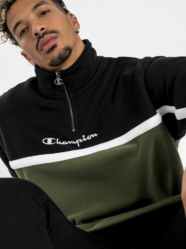 Reverse Weave Quarter Zip Crew Jumper