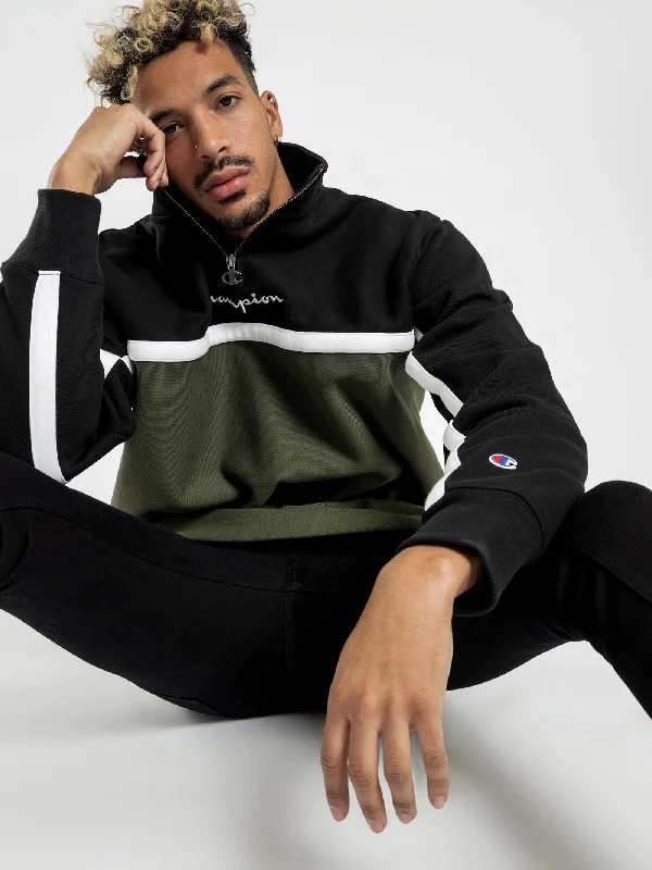 Reverse Weave Quarter Zip Crew Jumper