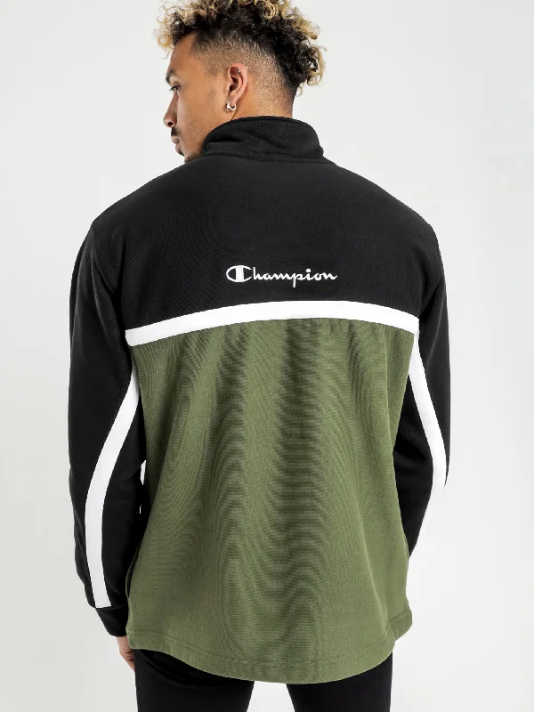 Reverse Weave Quarter Zip Crew Jumper