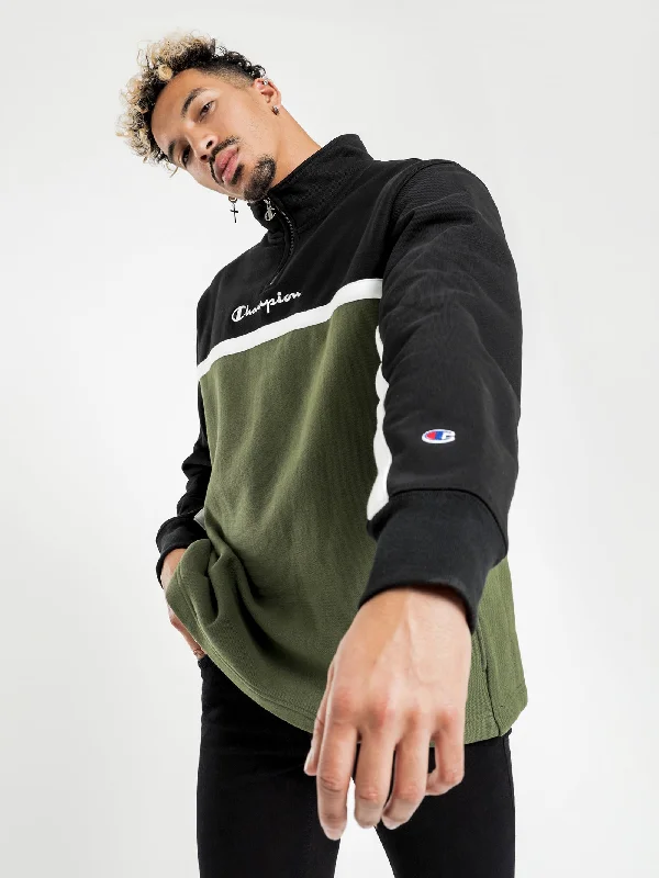 Reverse Weave Quarter Zip Crew Jumper