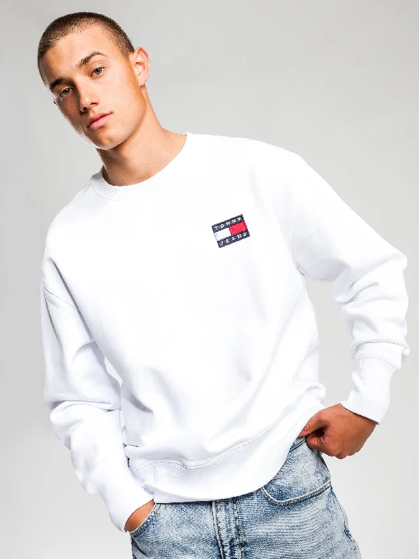 Tommy Badge Crew Jumper in White