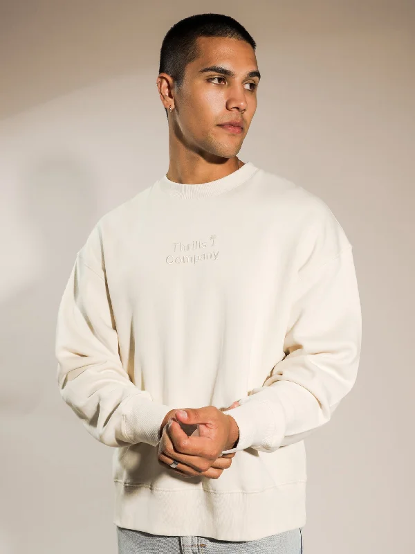 Tonal Stacked Slouch Crewneck in Unbleached