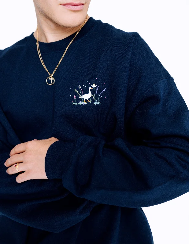 Unisex Navy Blue Wild Goose Embroidered Sweat